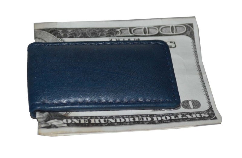 LB LEATHERBOSS Leatherboss Genuine Leather Slim Magnetic Minimalist Bifold Money Clip Cash Holder Wallet, Blue - Image 3